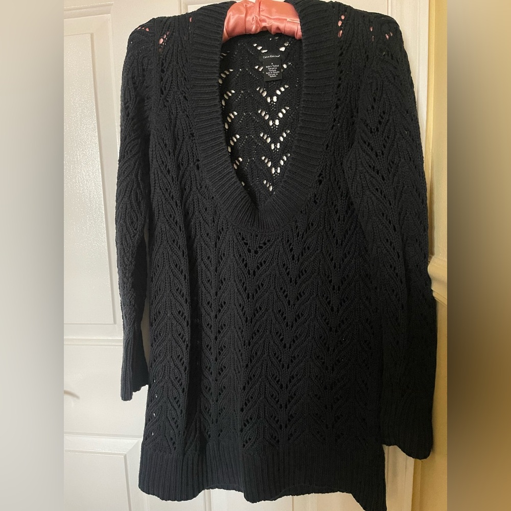 Calvin Klein 100% cotton women's pointelle-knit pullover sweater. Fits L too
